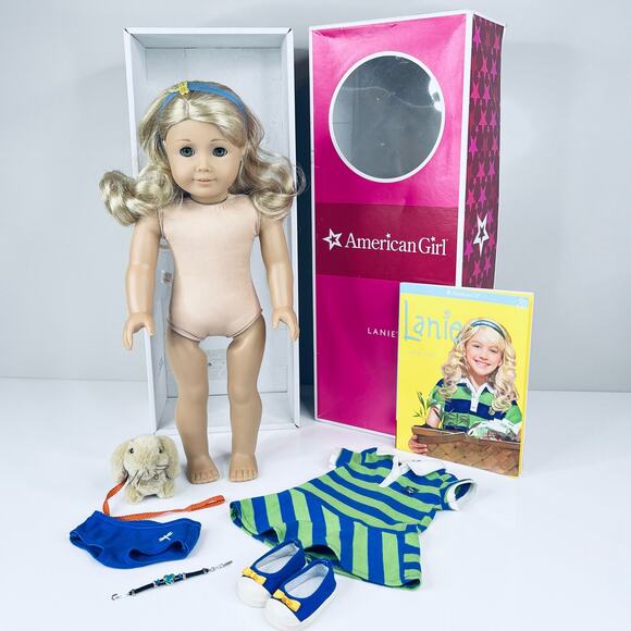 American Girl LANIE DOLL In MEET OUTFIT Dress Shoes Panties Bracelet Rabbit BOX - Picture 2 of 16